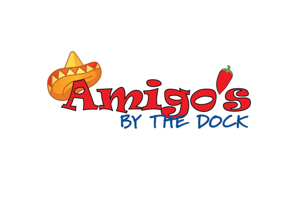 The Amigo's By The Dock logo: red lettering with a sombrero and a chile pepper