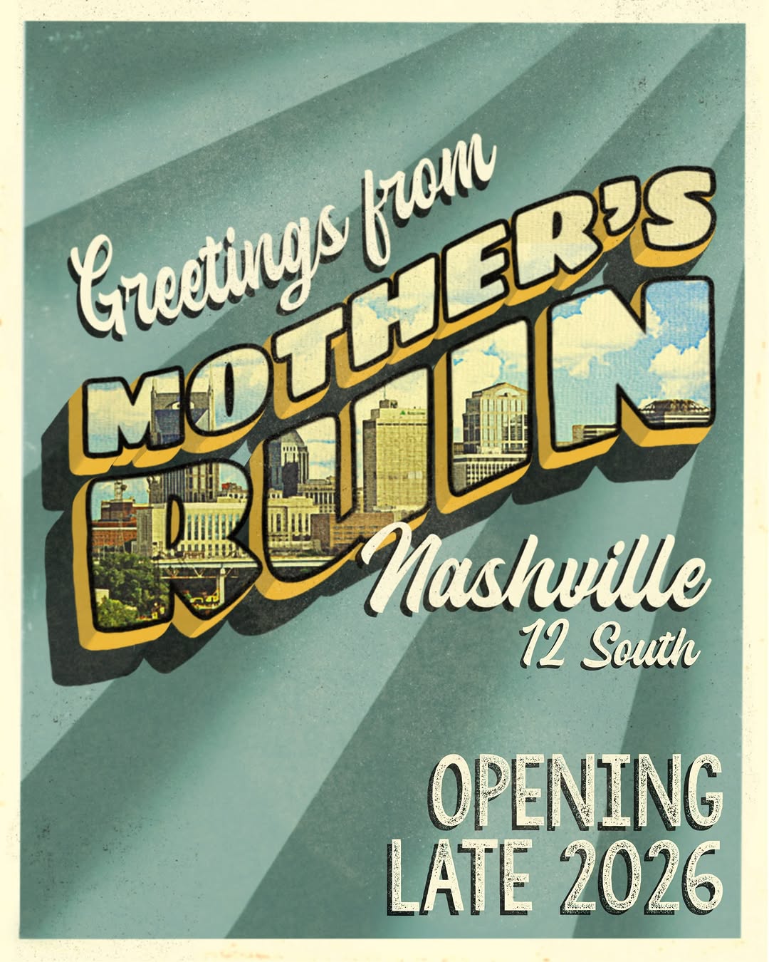 Mother's Ruin's vintage postcard announcement for its 12 South opening, late 2026